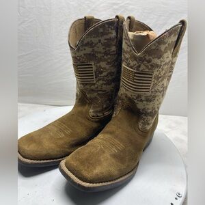 Ariat Patriotic Cowboy Western Boots Men’s Sz 6 Brown American Flag Camouflage